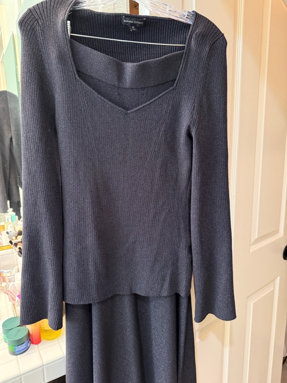 Banana Republic Navy Ribbed Long-Sleeve Knit Dress